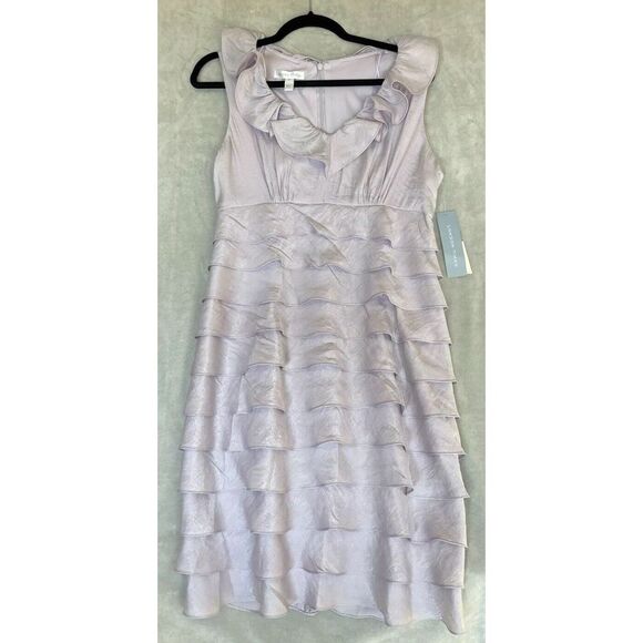 London Times Dress Womens 10 Purple Lilac Shimmer Ruffles Cocktail 90's NWT - Picture 3 of 14